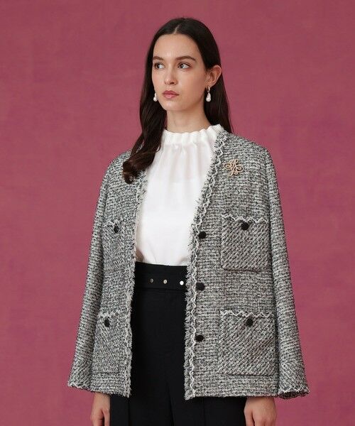 セール】 ラメファンシーツイード4ポケット ジャケット （ノーカラー