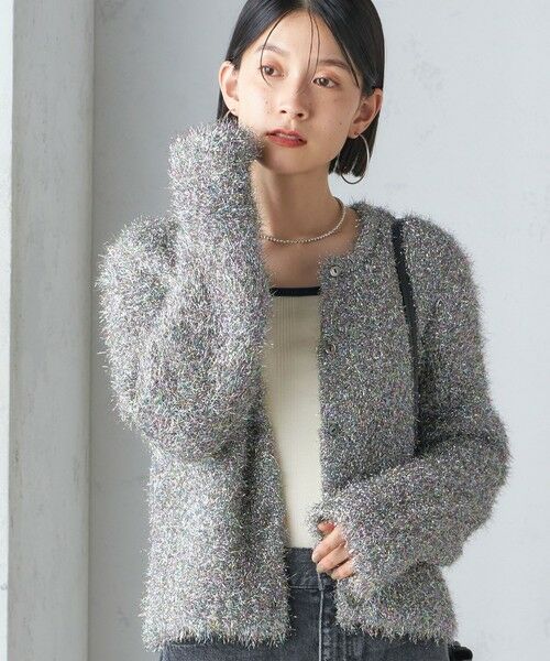 SHIPS for women ラメニット 配色カーディガン