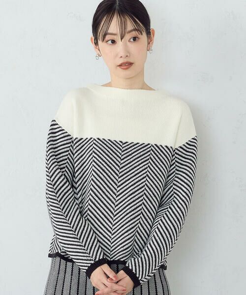 COMME CA ISM ラメニット ヘリンボーン柄ニット