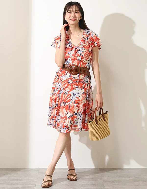 ベルテッド コットン オックスフォード シャツドレス