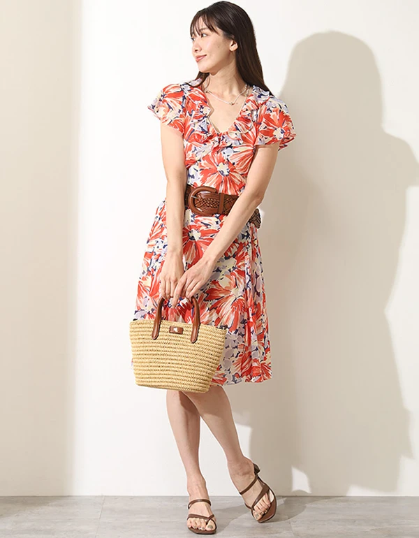 ベルテッド コットン オックスフォード シャツドレス