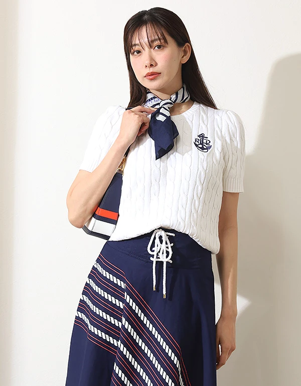 ストライプド ショートスリーブ セーター