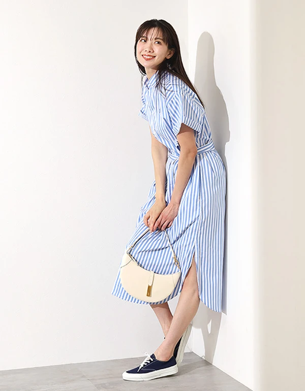 ストライプド ショートスリーブ セーター