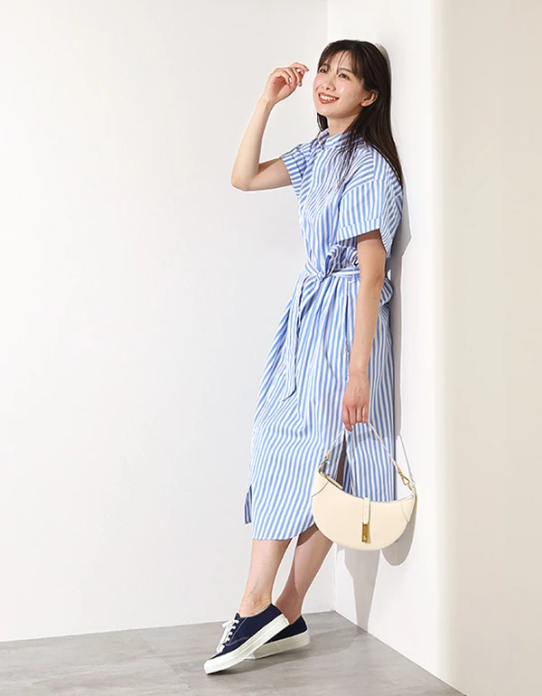 ストライプド ショートスリーブ セーター