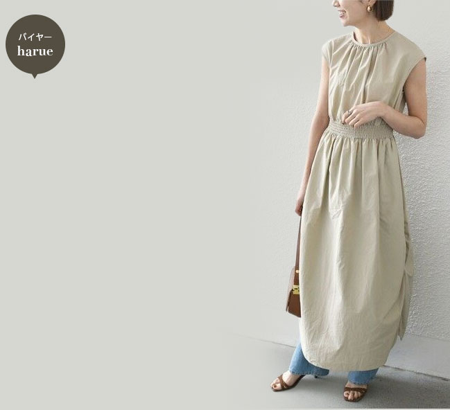 SHIPS for women ナイロン サイド ギャザー フレンチスリーブ ワンピース
