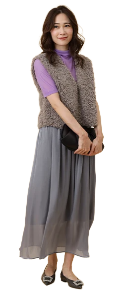 ミックスファー Vネックベスト Nowコーデ