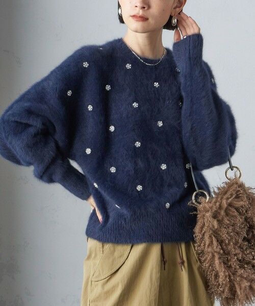 SHIPS for women 〈手洗い可能〉ビジュー FOX クルーネック プルオーバー