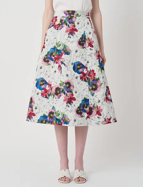 アナイ ふくれフラワージャガードフレア スカート