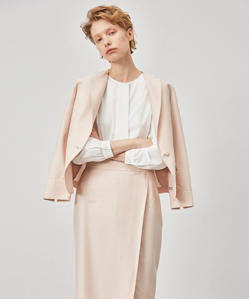 【セットアップ対応】CLALENSONチェックツイード ノーカラー ジャケット