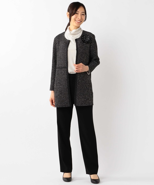 【セットアップ対応】CLALENSONチェックツイード ノーカラー ジャケット