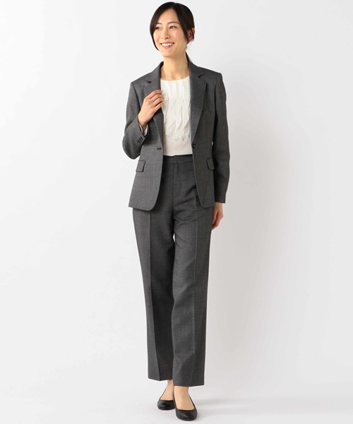 【セットアップ対応】CLALENSONチェックツイード ノーカラー ジャケット