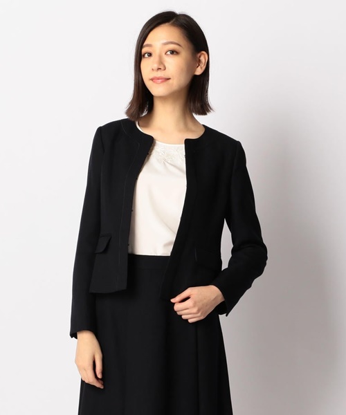 【セットアップ対応】CLALENSONチェックツイード ノーカラー ジャケット