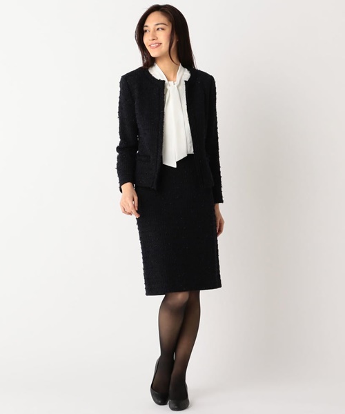 【セットアップ対応】CLALENSONチェックツイード ノーカラー ジャケット